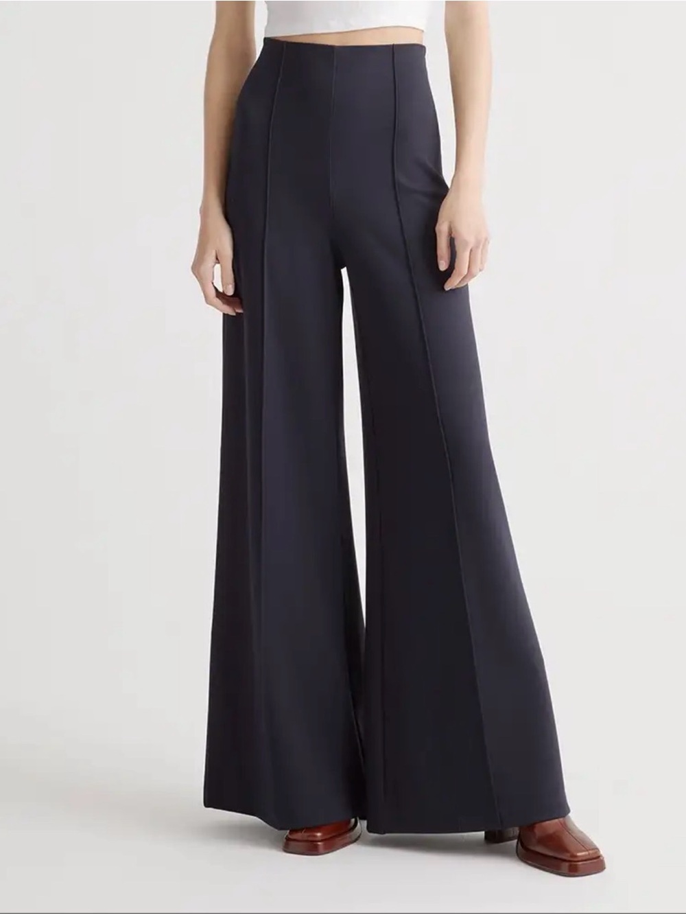Quince Navy High-Rise Wide-Leg Pants
